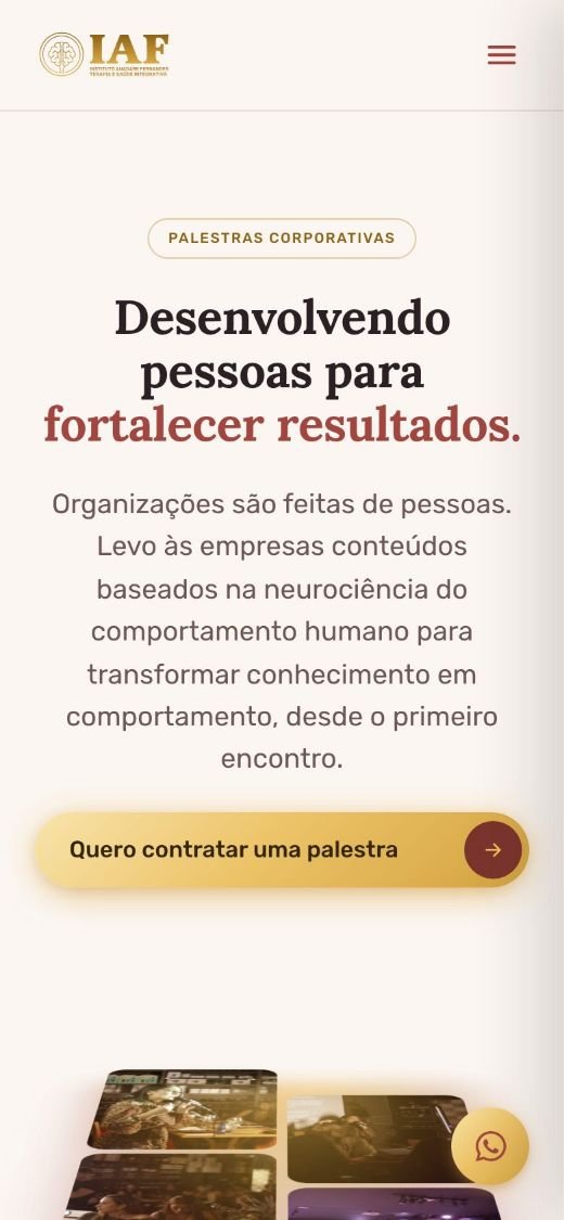 Landing page de palestras corporativas do IAF, versão celular